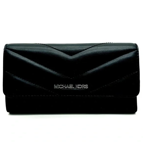 Michael Kors Large Quilted Trifold Wallet Black/Silver - Picture 2 of 9